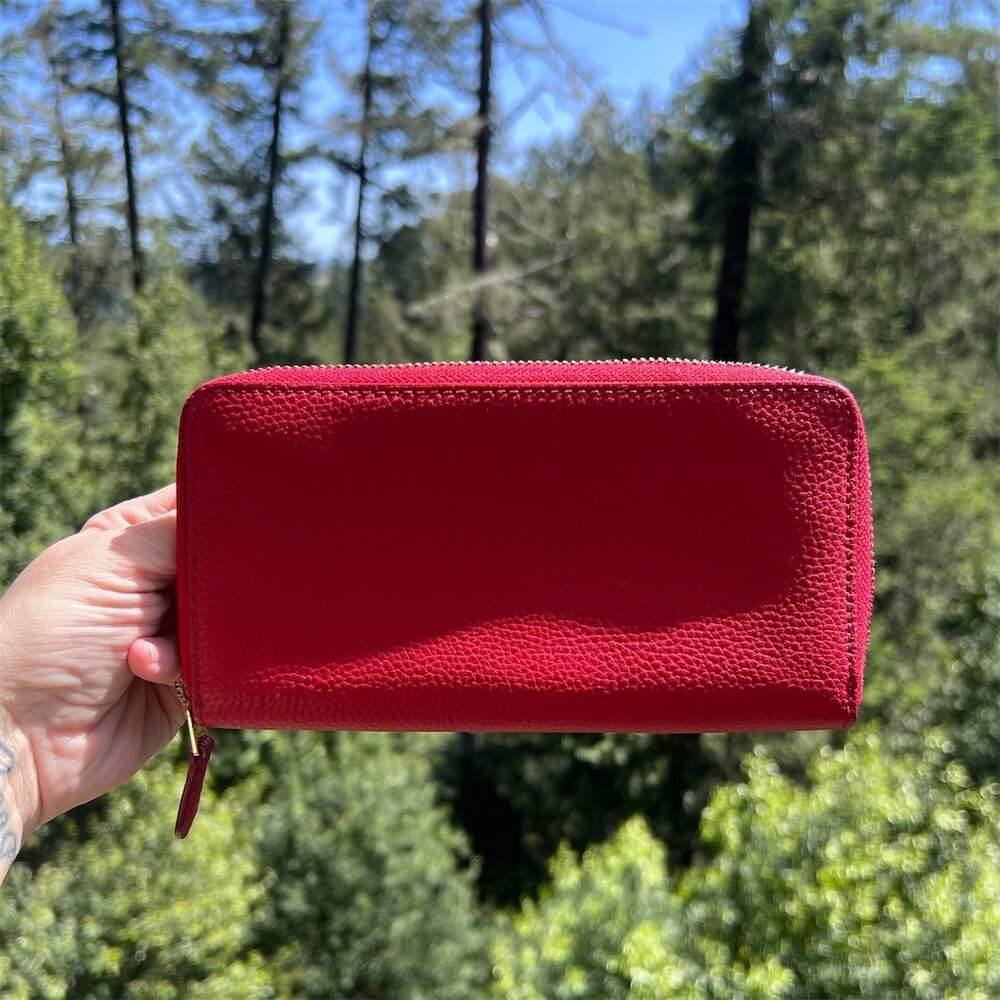 COACH Long Zip-Around Wallet Pebble Leather RED with Gold Hardware AUTHENTIC - Picture 2 of 10